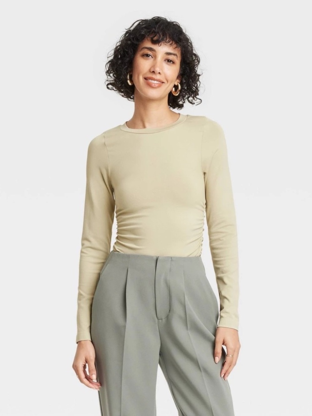 Women's Long Sleeve Seamless T-Shirt - a New Day™ Light Green M: Slim Fit, Crew